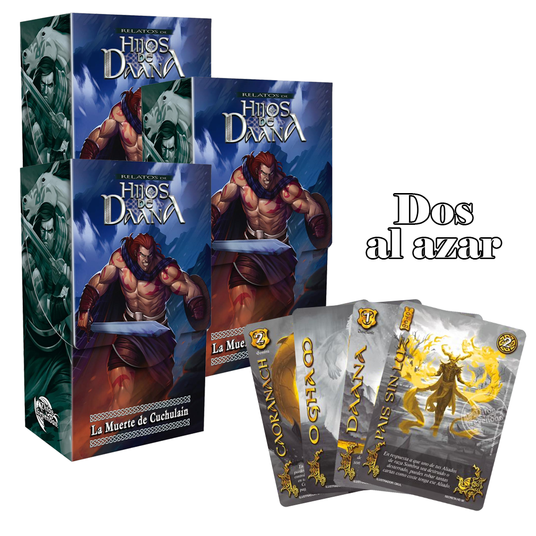 3 Relatos de Hijos de Daana - Muerte de Cuchulain + 2 cartas secretas al azar 3 Relatos de Hijos de Daana - Muerte de Cuchulain + 2 cartas secretas al azar
